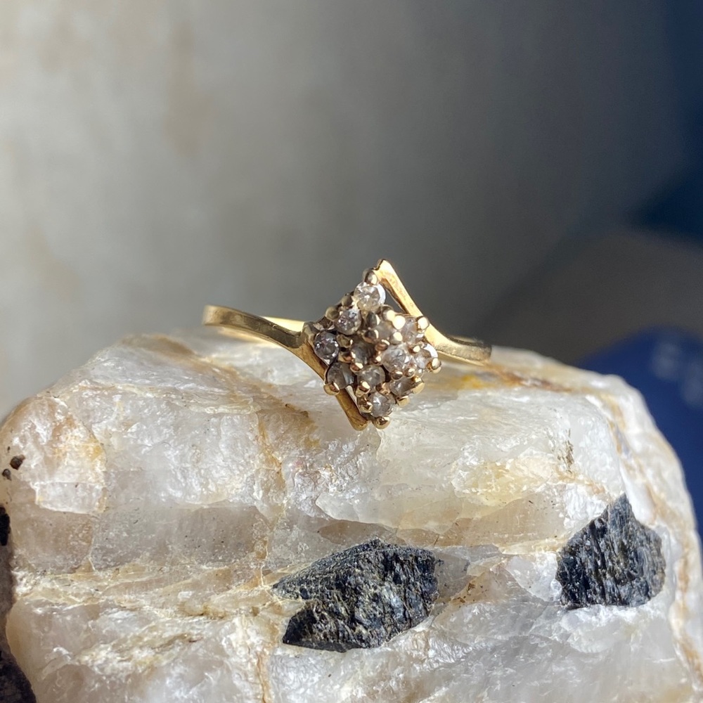 Diamond Cluster 14k Gold Bypass Ring - image 6